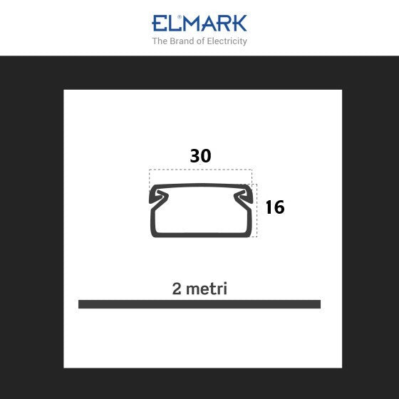 Canalina Passacavi Bianca 30X16 In Plastica e Coperchio Lunghezza 2 Metri ART. 5623016 ELMARK