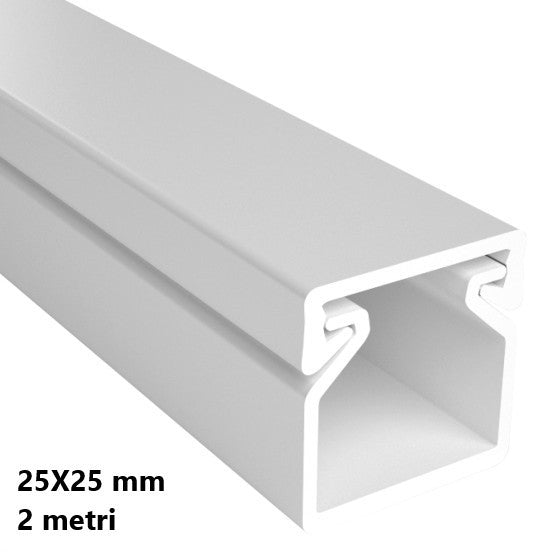 Canalina Passacavi Bianca 25X25 In Plastica e Coperchio Lunghezza 2 Metri ART. 5622525 ELMARK