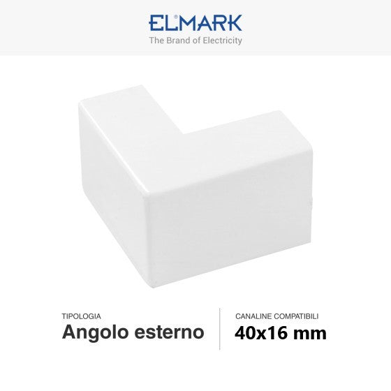 Angolo Esterno Per 2 Canaline Passacavi 40X16 In Plastica Bianco ART. 56240161 ELMARK