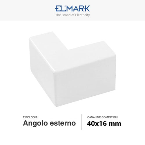 Angolo Esterno Per 2 Canaline Passacavi 40X16 In Plastica Bianco ART. 56240161 ELMARK