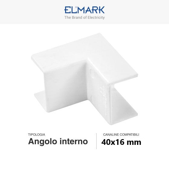 Angolo Interno Per 2 Canaline Passacavi 40X16 In Plastica Bianco ART.56240162 ELMARK