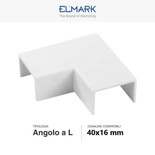 Angolo a L Per 2 Canaline Passacavi 40X16 In Plastica Bianco ART.56240164 ELMARK