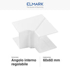 Angolo Interno Regolabile Per 2 Canaline Passacavi 60X60 In Plastica Bianco ART. 56260602 ELMARK