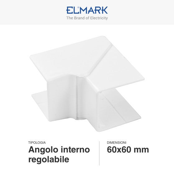 Angolo Interno Regolabile Per 2 Canaline Passacavi 60X60 In Plastica Bianco ART. 56260602 ELMARK