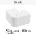 Angolo Esterno Regolabile Per 2 Canaline Passacavi 60X60 In Plastica Bianco ART. 56260601 ELMARK