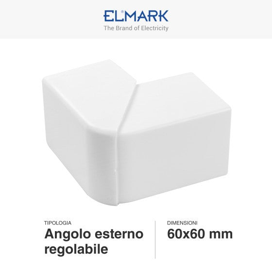 Angolo Esterno Regolabile Per 2 Canaline Passacavi 60X60 In Plastica Bianco ART. 56260601 ELMARK