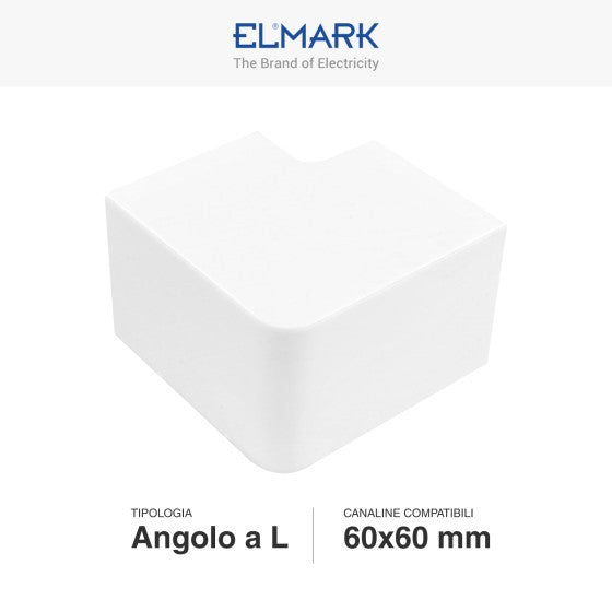 Angolo a L Per 2 Canaline Passacavi 60X60 In Plastica Bianco ART. 56260604 ELMARK