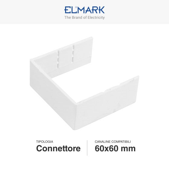 Connettore Giunto Per Canaline Passacavi 60X60 In Plastica Bianco ART. 56260605 ELMARK