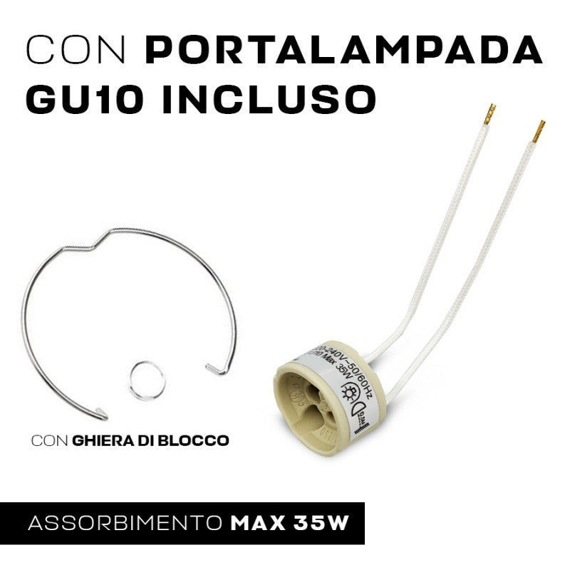 Kit 12 Portafaretto in Gesso Ceramico Rotondo Con Vetro + 12 Lampadine GU10
