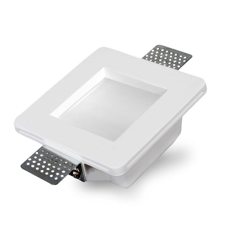 Kit 15 Portafaretto in Gesso Ceramico Quadrato Con Vetro + 15 Lampadine GU10
