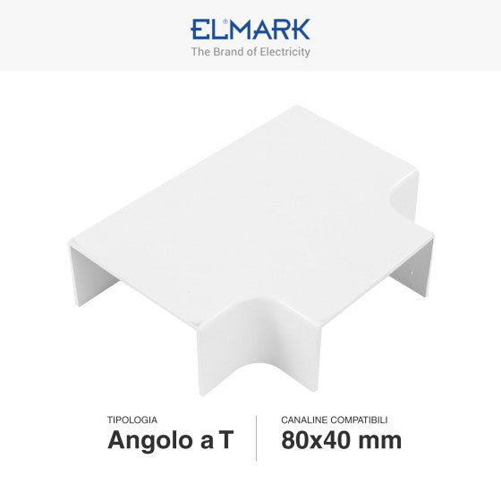 Angolo a T Per 3 Canaline Passacavi 80X40 In Plastica Bianco ART. 56280403 ELMARK