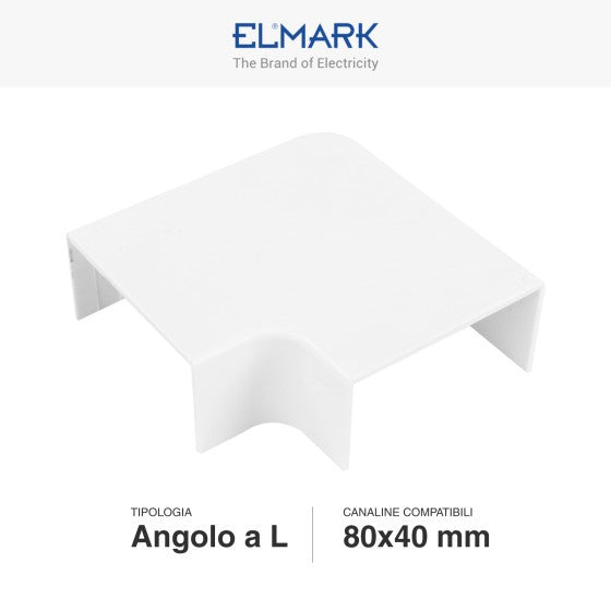 Angolo a L Per 2 Canaline Passacavi 80X40 In Plastica Bianco ART. 56280404 ELMARK