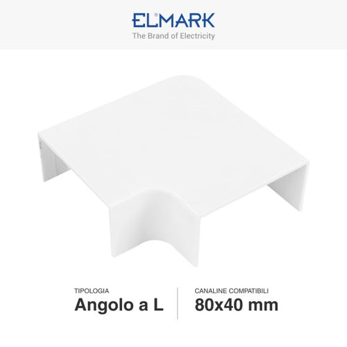 Angolo a L Per 2 Canaline Passacavi 80X40 In Plastica Bianco ART. 56280404 ELMARK