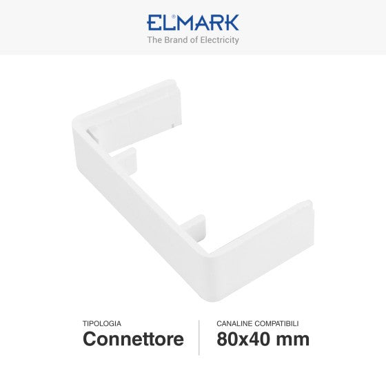 Connettore Giunto Per Canaline Passacavi 80X40 In Plastica Bianco ART.56280405 ELMARK