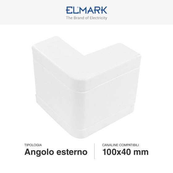 Angolo Esterno Per 2 Canaline Passacavi 100X40 In Plastica Bianco ART. 562100401 ELMARK