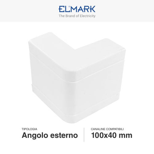 Angolo Esterno Per 2 Canaline Passacavi 100X40 In Plastica Bianco ART. 562100401 ELMARK
