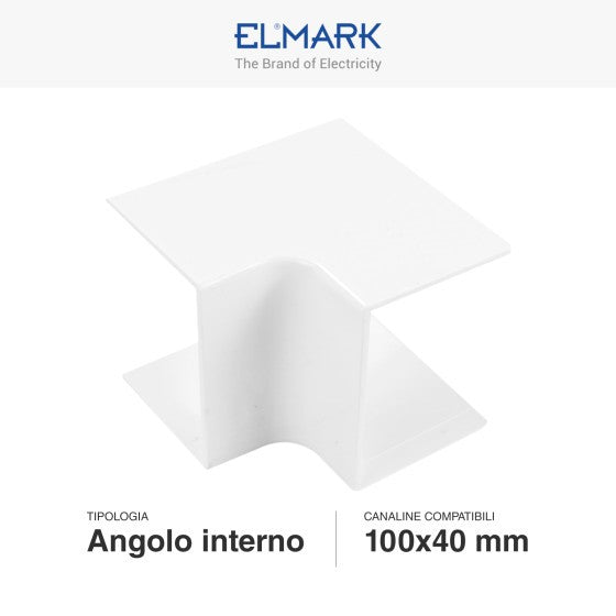 Angolo Interno Per 2 Canaline Passacavi 100X40 In Plastica Bianco ART. 562100402 ELMARK