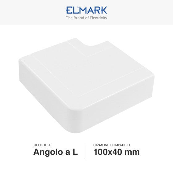 Angolo a L Per 2 Canaline Passacavi 100X40 In Plastica Bianco ART. 562100404 ELMARK