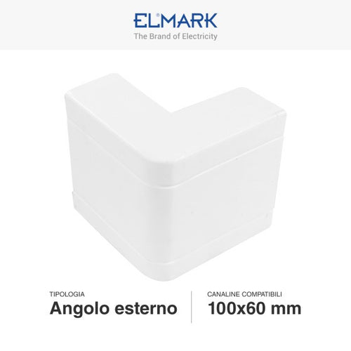 Angolo Esterno Per 2 Canaline Passacavi 100X60 In Plastica Bianco ART. 562100601 ELMARK