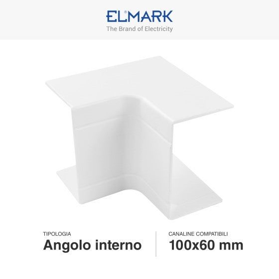 Angolo Interno Per 2 Canaline Passacavi 100X60 In Plastica Bianco ART. 562100602 ELMARK