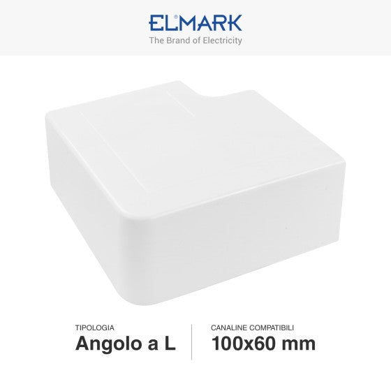 Angolo a L Per 2 Canaline Passacavi 100X60 In Plastica Bianco ART. 562100604 ELMARK