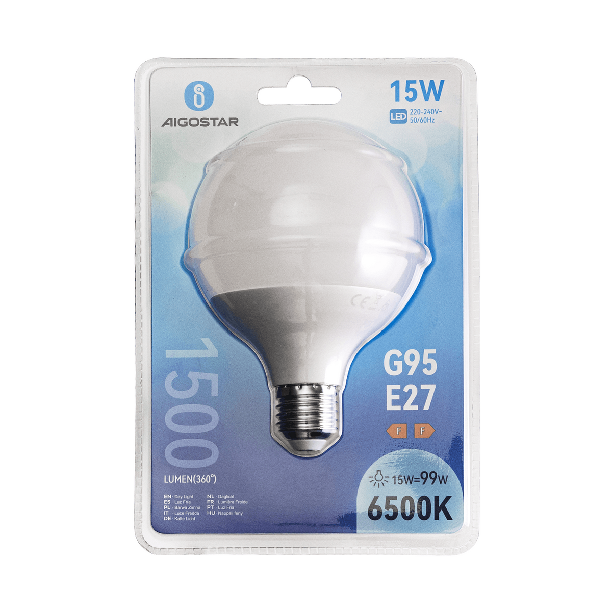 Lampadina Led G95 E27 15W Bianco Freddo 6400K 1500Lm