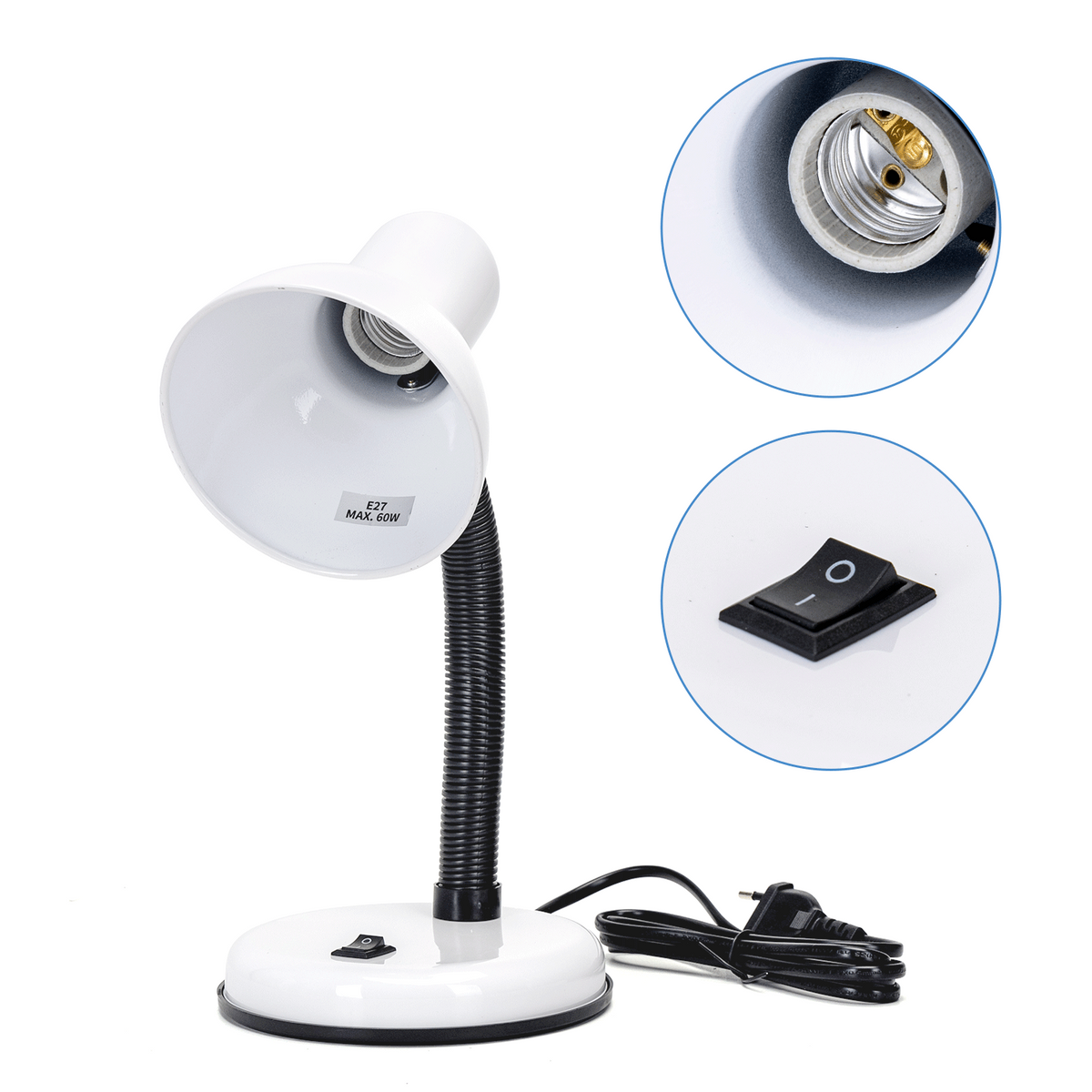 Lampada Da Tavolo Flessibile Attacco E27 Max 60W Bianco