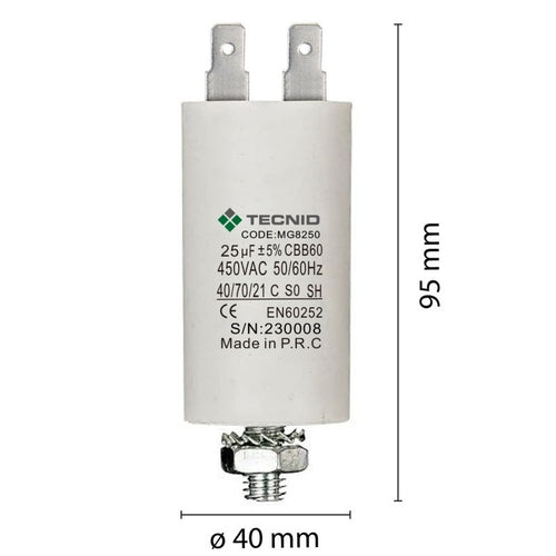 Condensatore Permanente Per Motori Elettrici 2 µF 450V. Dado M8