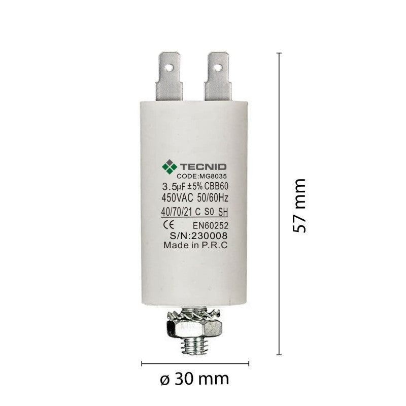 Condensatore Permanente Per Motori Elettrici 3.5 µF 450V. Dado M8
