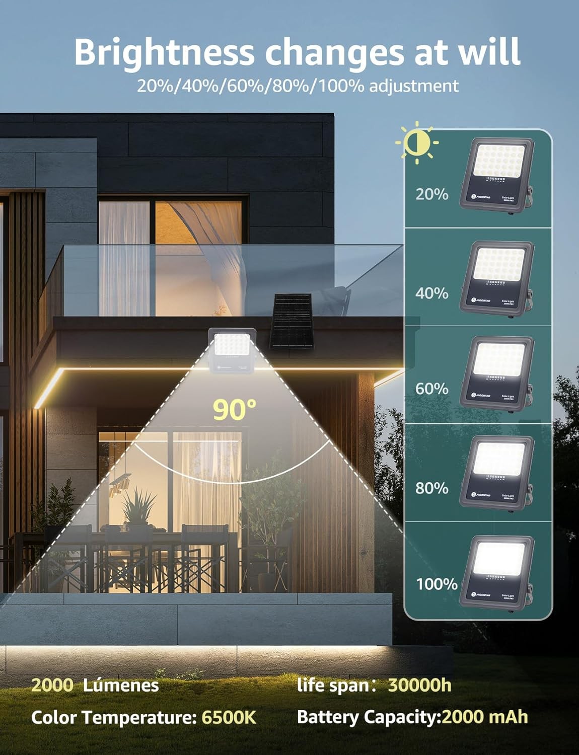 Faro Con Pannello Solare 200W 6500K 2000 Lumen IP65 SP05