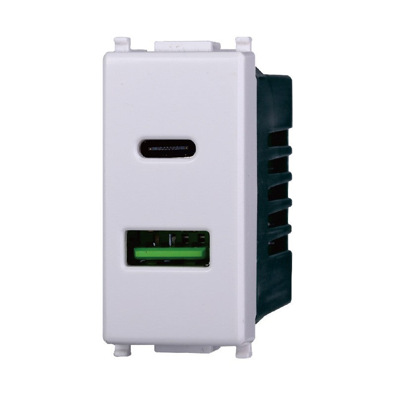 Presa Doppia USB 2 IN 1 Type-A + Type-C 5Vdc 3.1A Compatibile Vimar Plana Ettroit