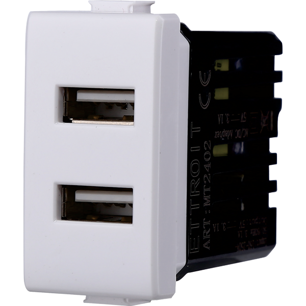 Presa Doppia USB Type-A 5Vdc 2.1A Compatibile Bticino Matix Ettroit