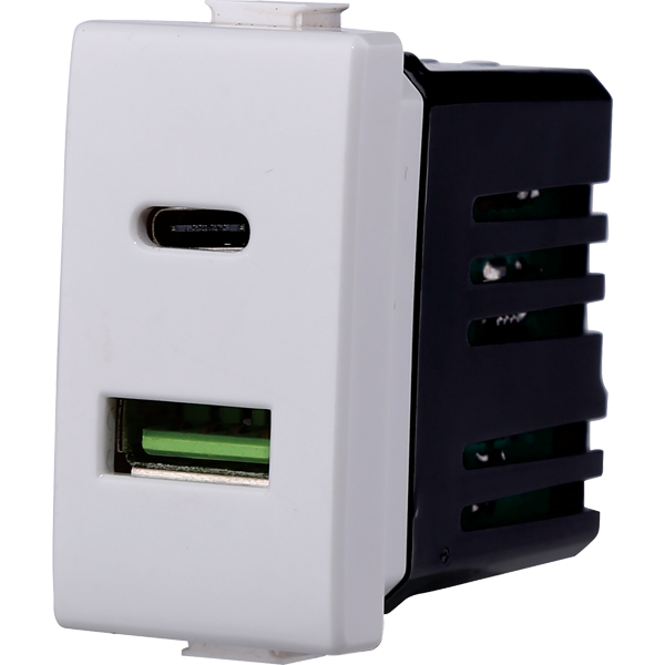 Presa Doppia USB 2 IN 1 Type-A + Type-C 5Vdc 3.1A Compatibile Bticino Matix Ettroit