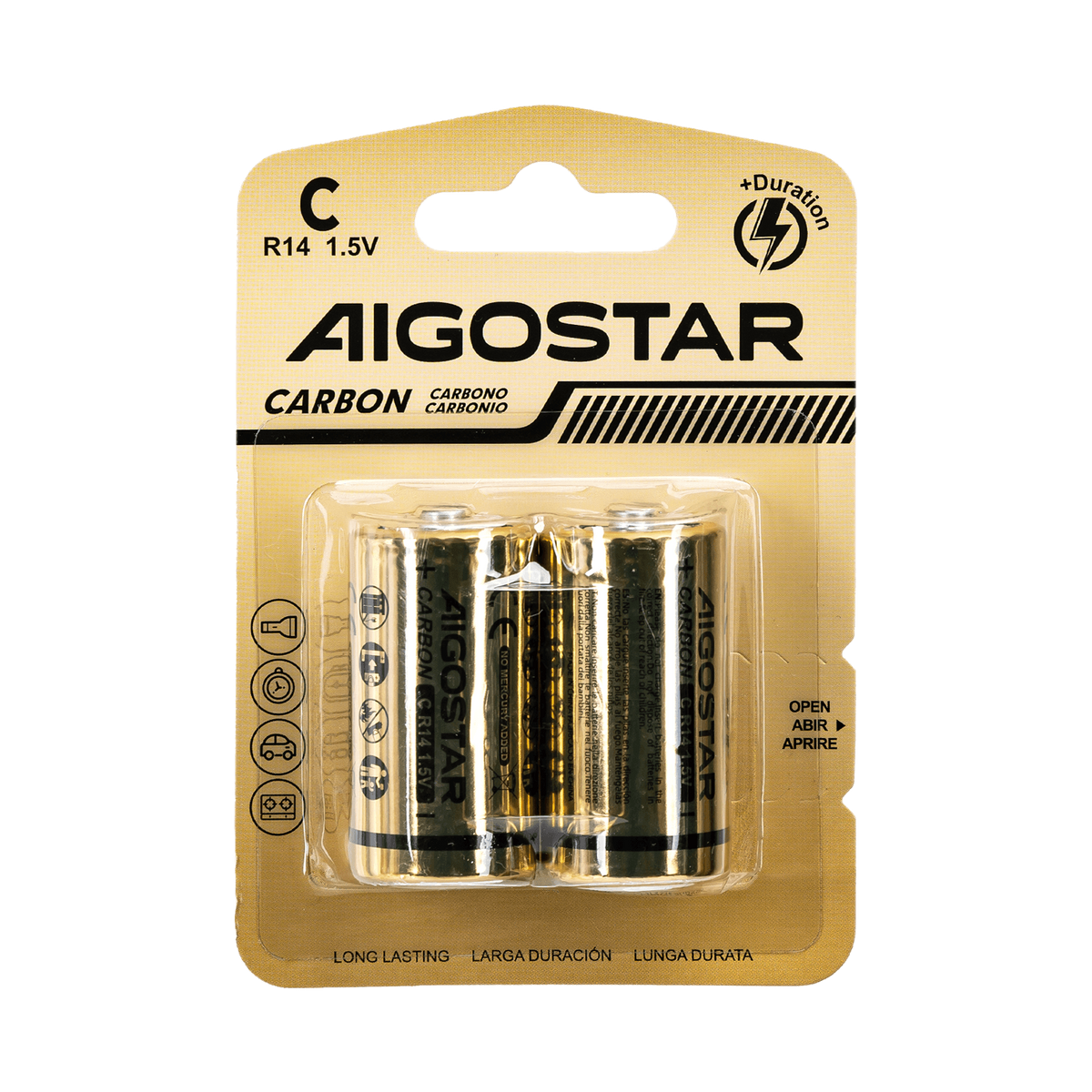Batterie Aigostar Mezza Torcia C Zinco Carbone 1.5V Confezione da 2 Pile