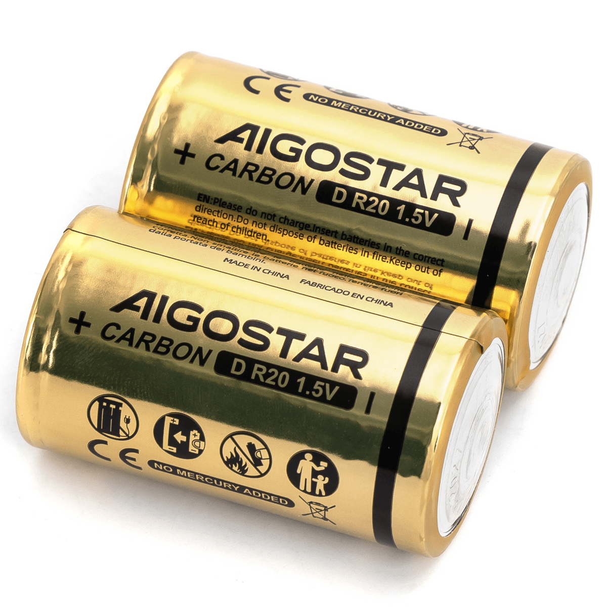 Batterie Aigostar Torcia D Zinco Carbone 1.5V Confezione da 2 Pile
