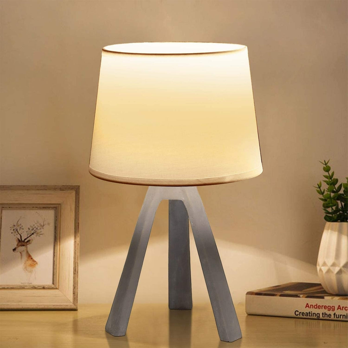 Lampada da Tavolo Abat Jour Aigostar E14 in Resina - Bianco e Silver