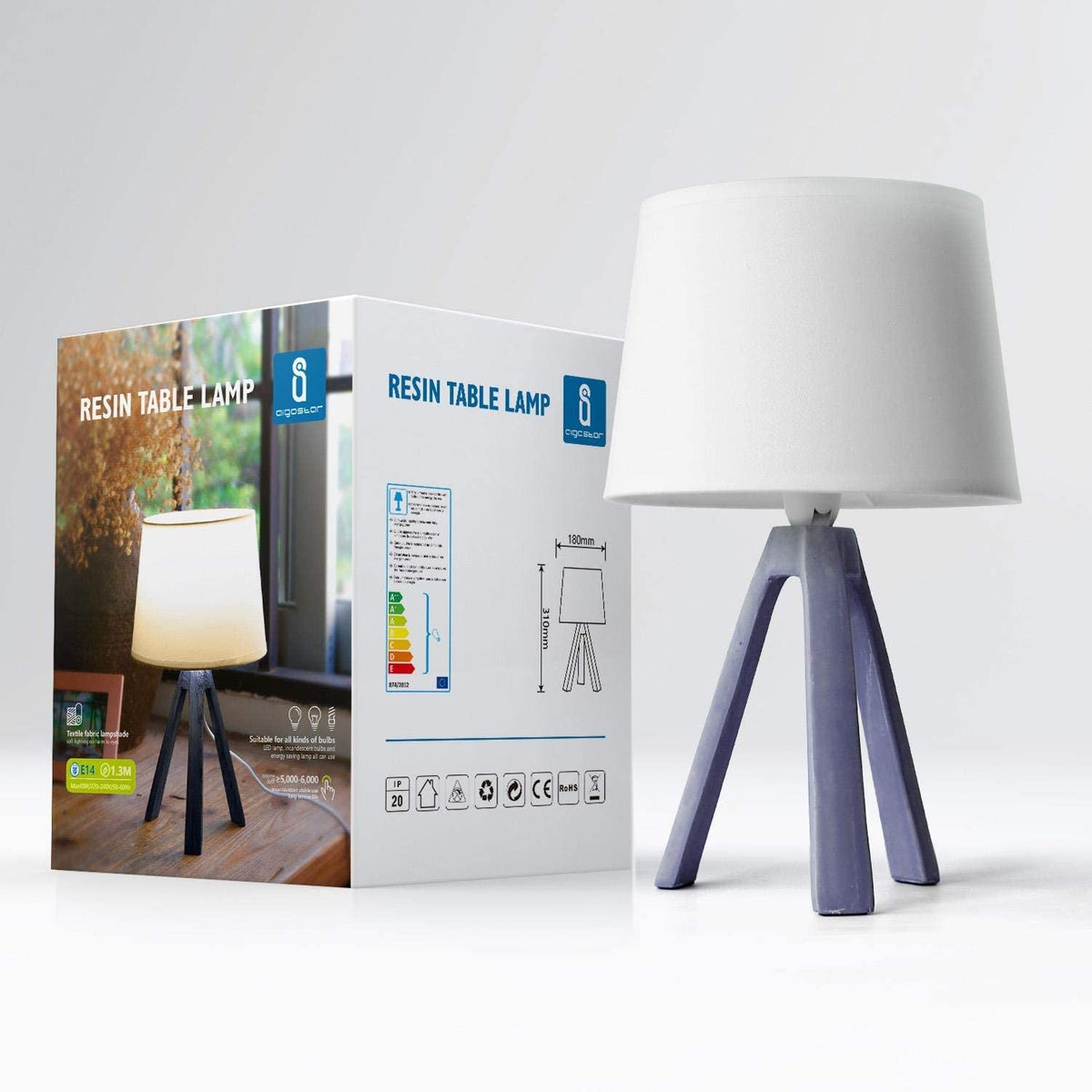 Lampada da Tavolo Abat Jour Aigostar E14 in Resina - Bianco e Silver