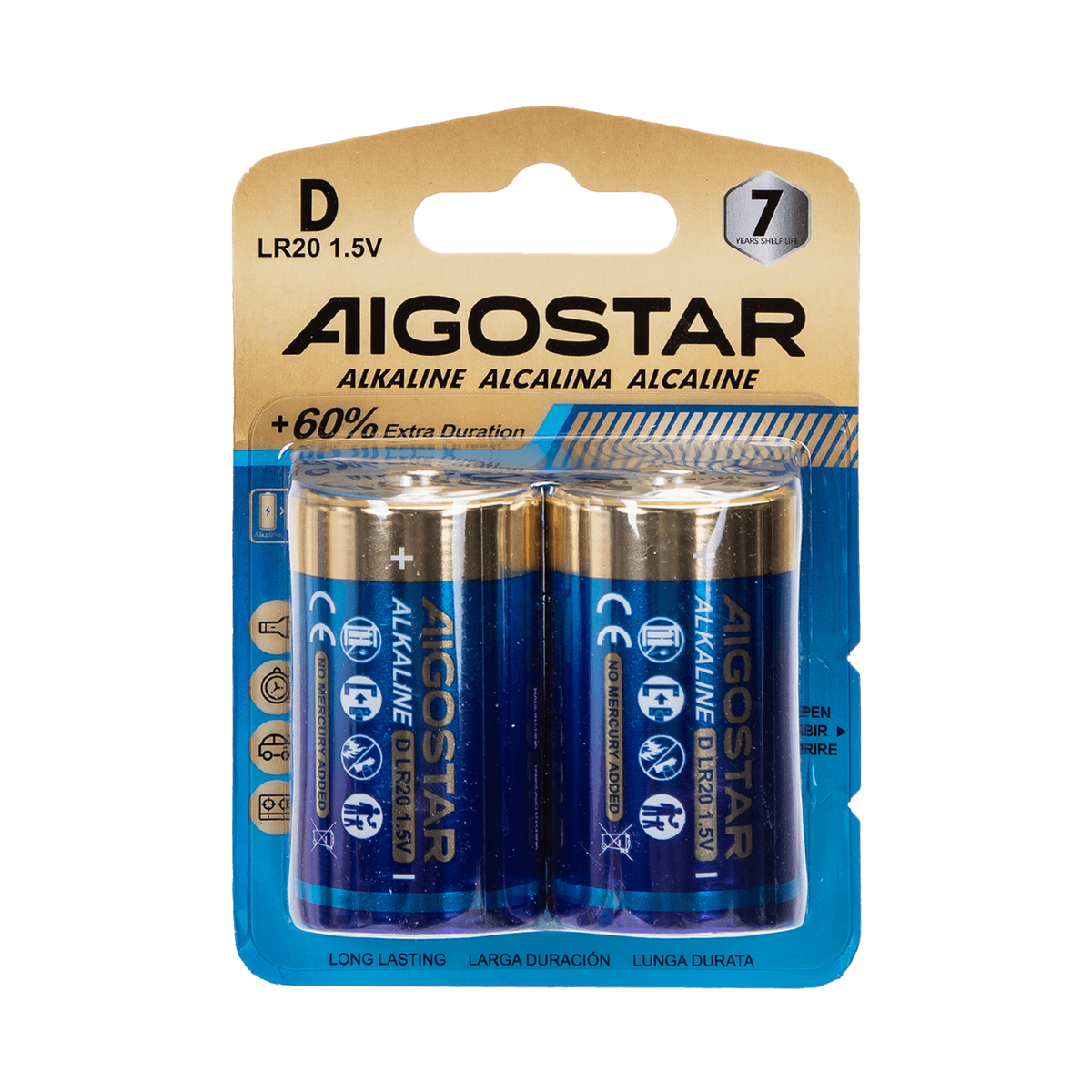 Batterie Aigostar Torcia 1.5V Confezione da 2 Pile Alcaline