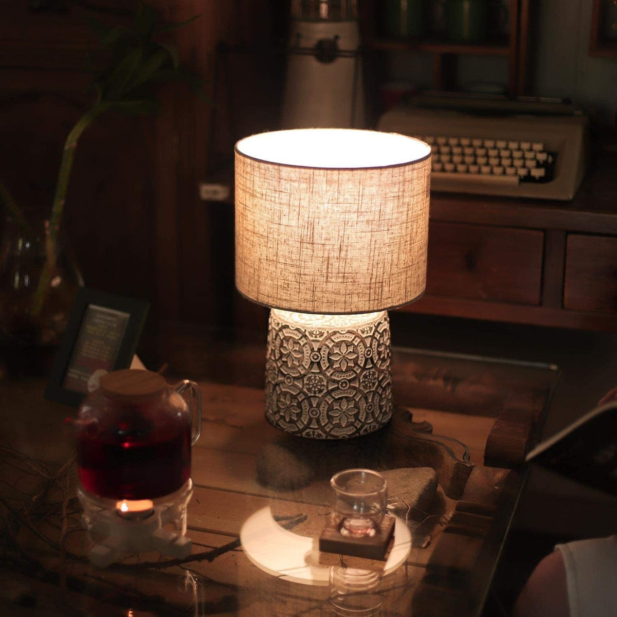 Lampada da Tavolo Abat Jour Aigostar E14 in Ceramica - Marrone