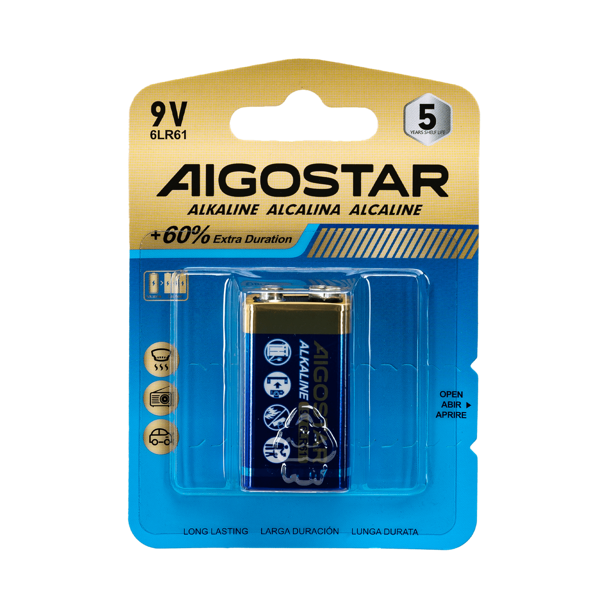 Batterie Aigostar Alcaline 9V Confezione da 1 Pila Alcaline