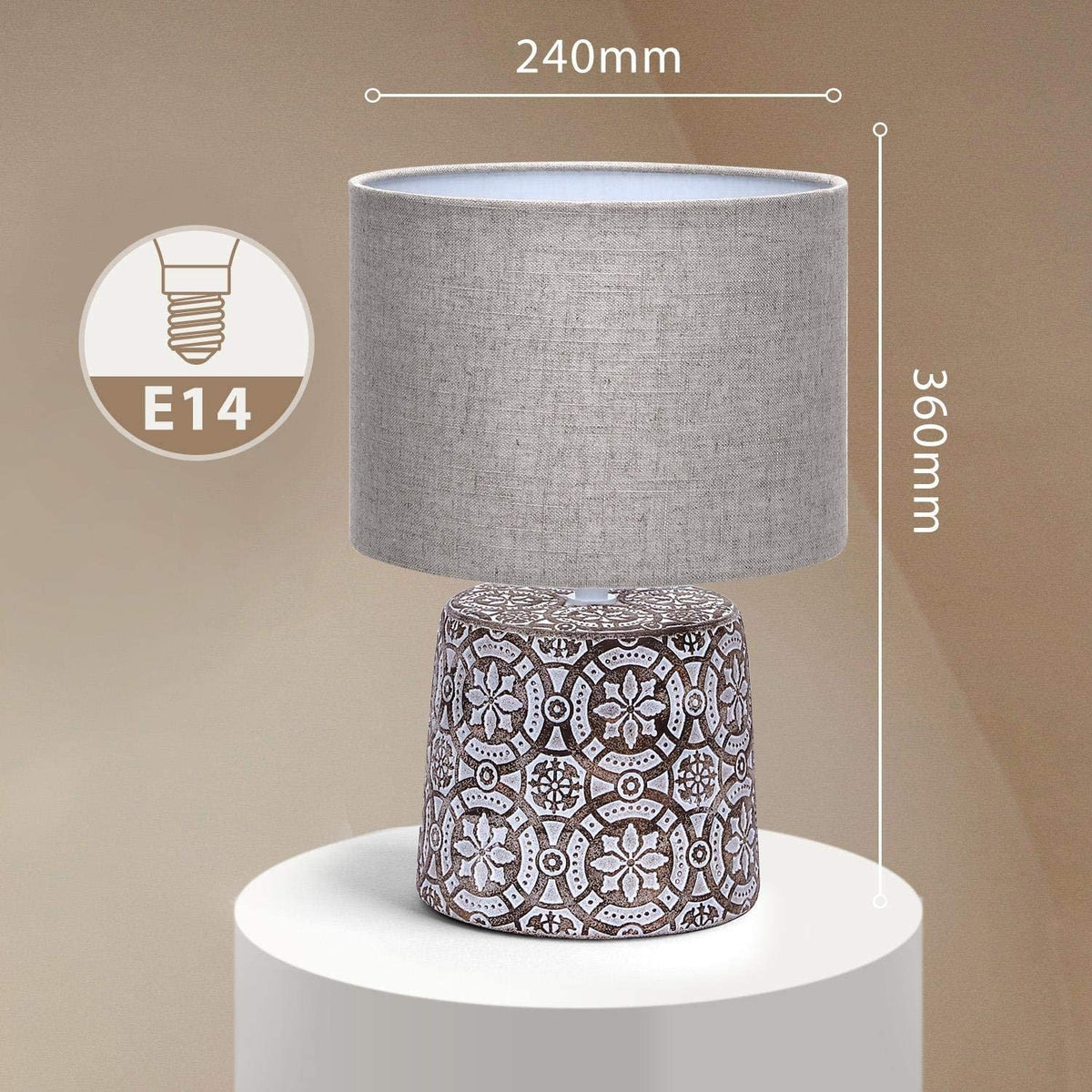 Lampada da Tavolo Abat Jour Aigostar E14 in Ceramica - Marrone