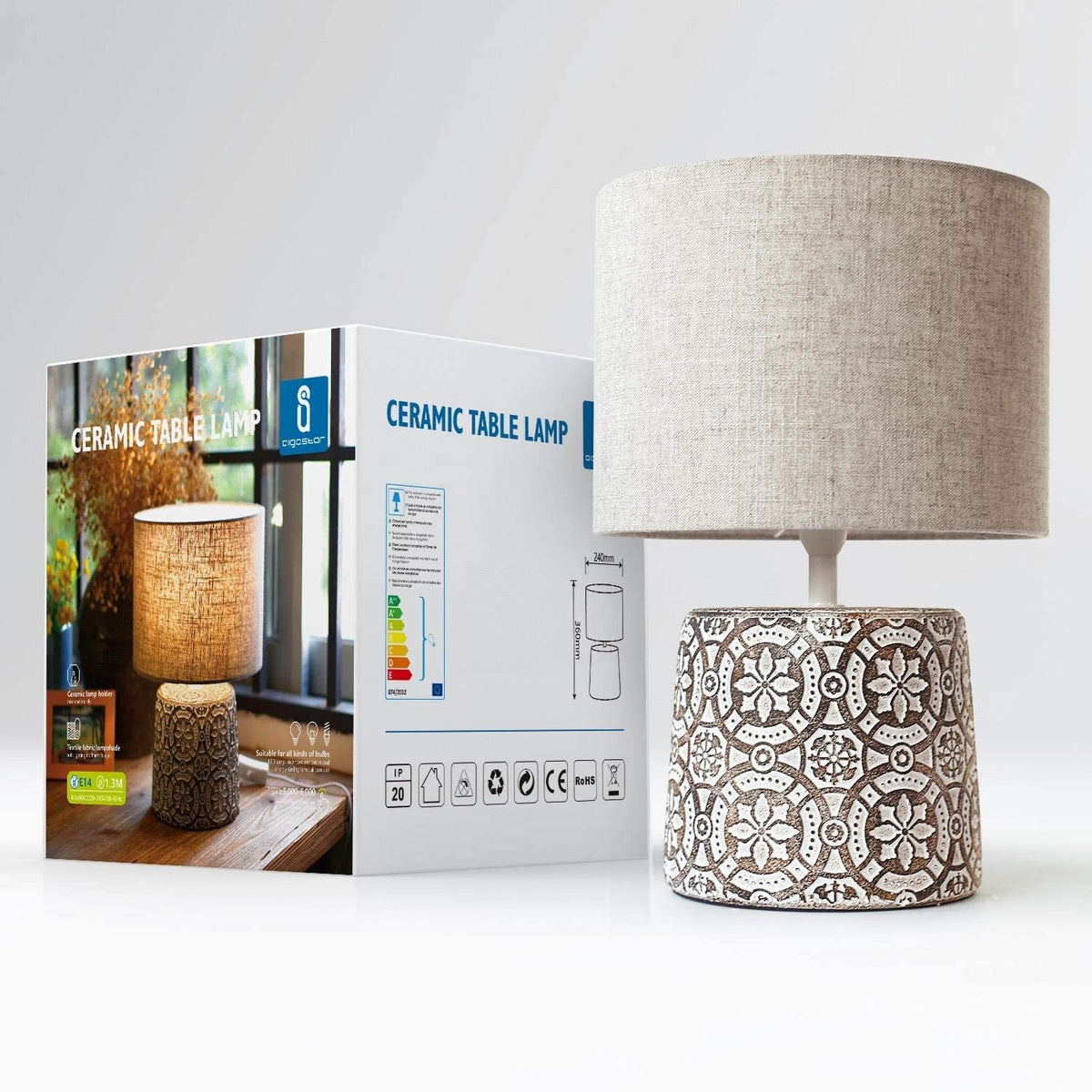 Lampada da Tavolo Abat Jour Aigostar E14 in Ceramica - Marrone