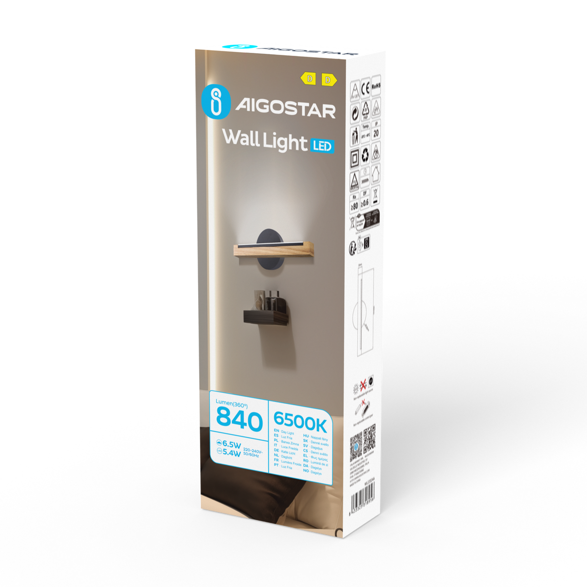 Applique Led In Legno e Metallo 6,5W Luce Fredda 6500K