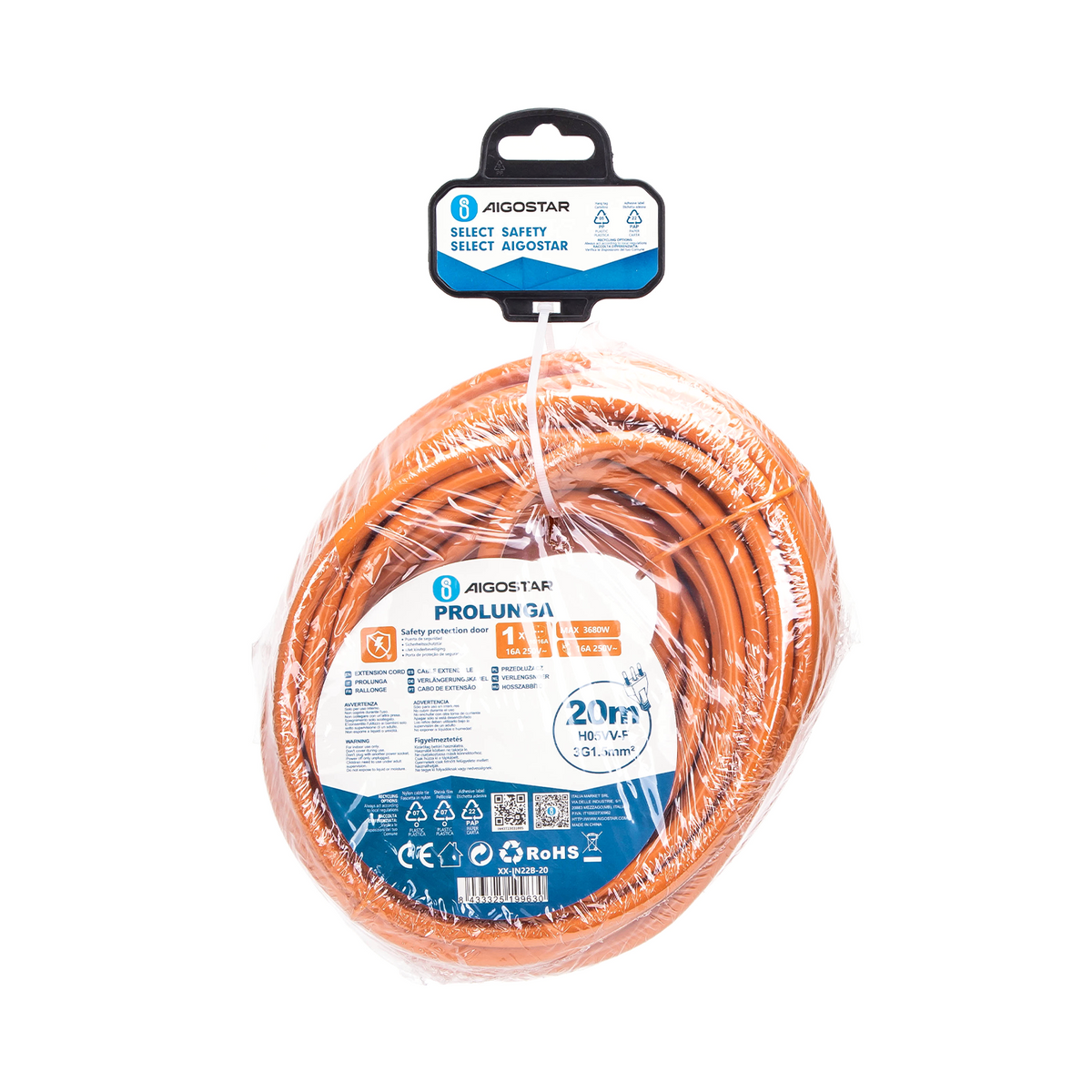 Prolunga da Giardino Cavo 3 x 1,5mm Arancione 20 Metri Max 3680W