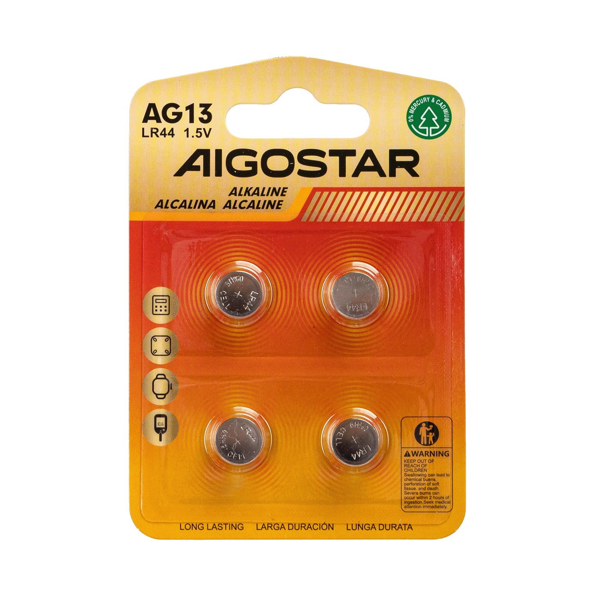 Batteria a Bottone AG13 LR44 1.5V 4 PZ Aigostar