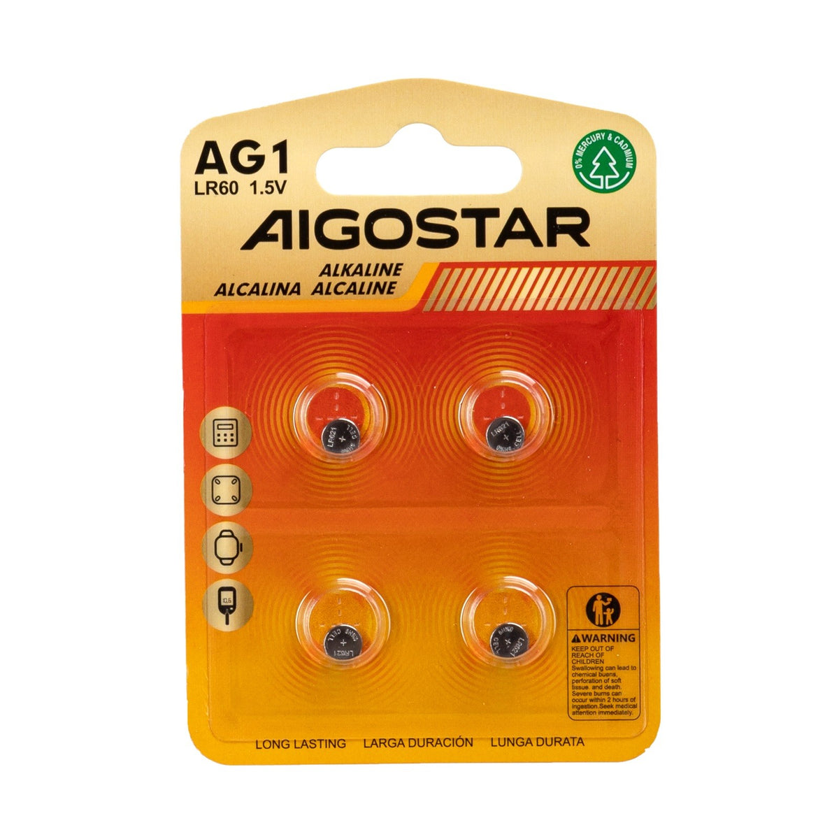 Batteria a Bottone AG1 LR621 1.5V 4 PZ Aigostar