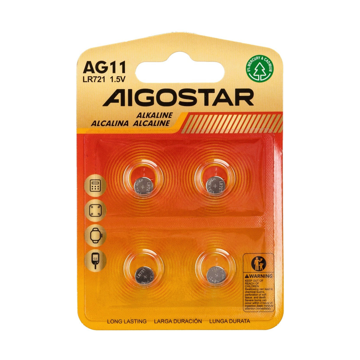 Batteria a Bottone AG11 LR721 1.5V 4 PZ Aigostar