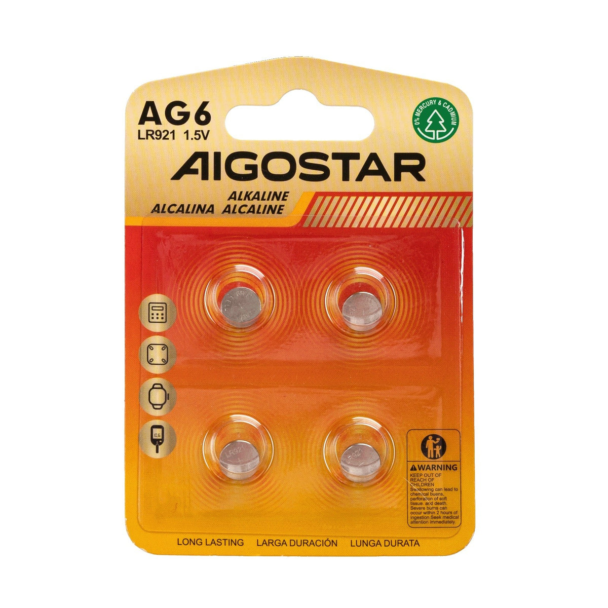 Batteria a Bottone AG6 LR920 1.5V 4 PZ Aigostar
