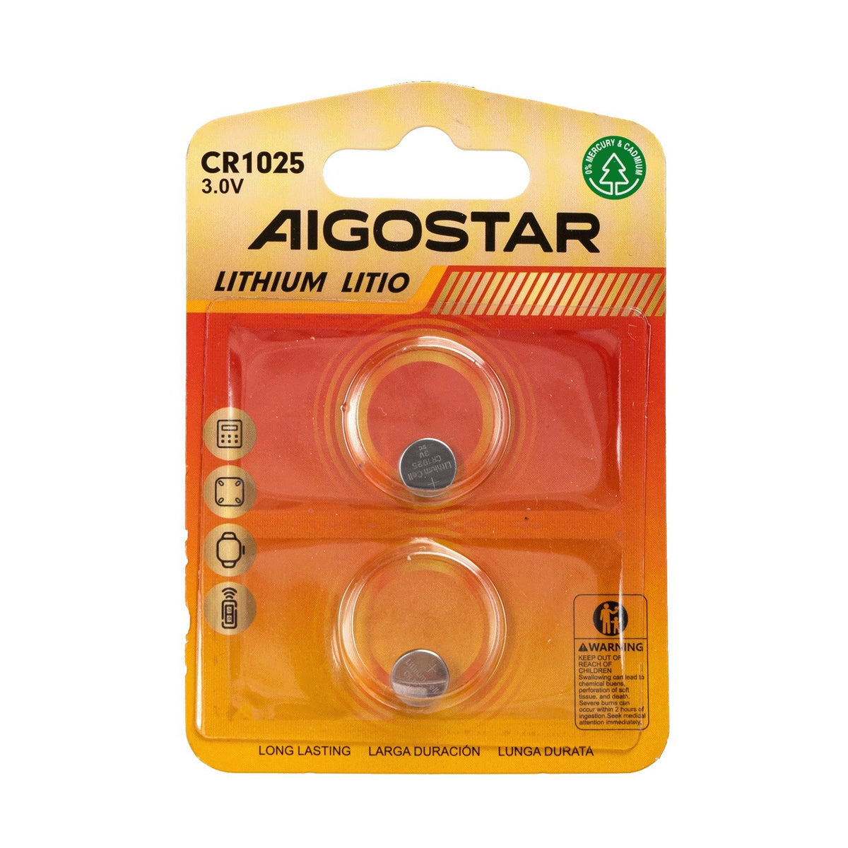 Batteria a Bottone CR1025 3V 2 PZ Aigostar