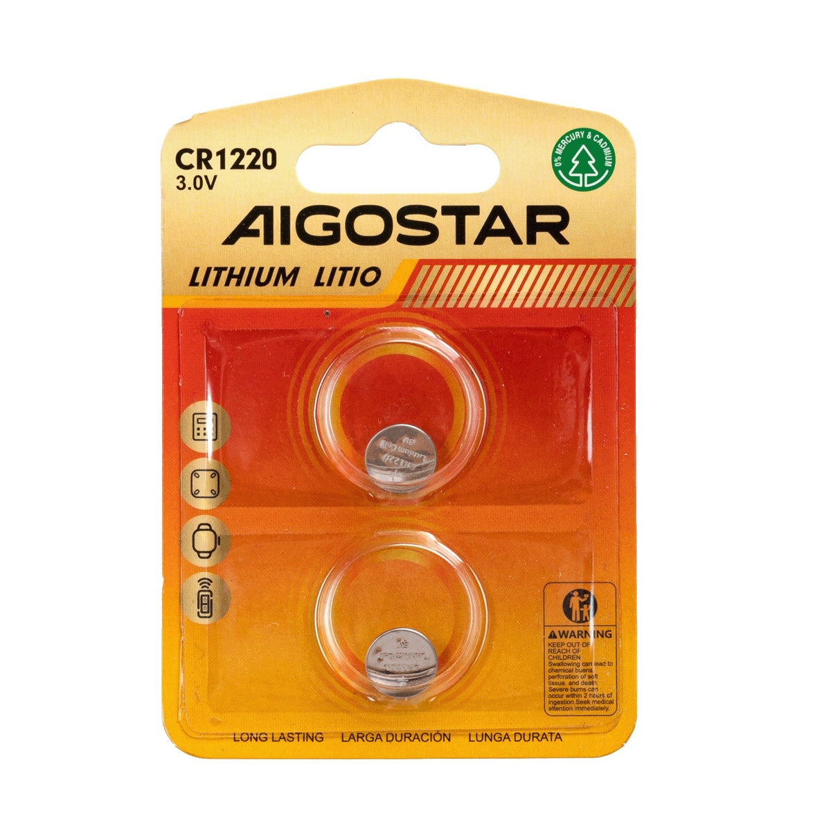 Batteria a Bottone CR1220 3V 2 PZ Aigostar